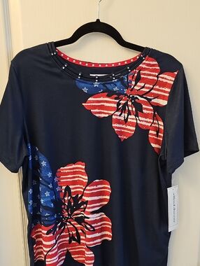 Alfred Dunner Navy Tee with Red & Blue Floral Stars